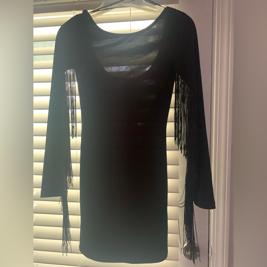 Divided H&M Scoop Neck Drop Neck Long Sleeve Fringe Slip Lined Dress Sz 4 Nwot